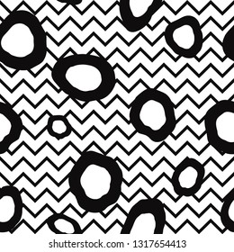 Abstact seamless pattern. Zig-zag line and dot texture. Diagonal line black and white dotted ornament.