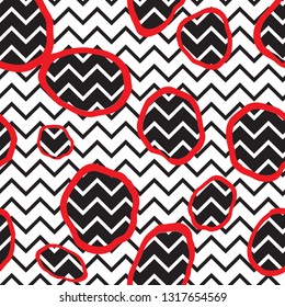 Abstact seamless pattern. Zig-zag line and dot texture. Diagonal line black and white dotted ornament.