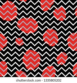 Abstact seamless pattern. Zig-zag line and dot texture. Diagonal line black and white dotted ornament.