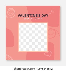 Abstact special offer Valentine's day sale social media post template with frame. web banner promotion design vector