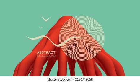 Tantáculos abstractos con efecto dinámico. Gráfico de Pointillismo. Diseño de pezones de puntos. Plantilla de diseño de portada. Estilo de tecnología futurista. Diseño para productos de impresión. Ilustración vectorial 3d.