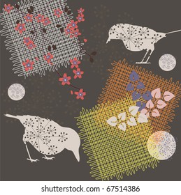 Abstact vector background - birds and flowers
