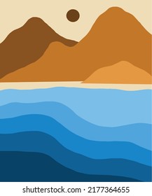 abstact wavy shapes mountain and hills landscapes, vector illustration scenery in earthy and terracotta color palette 