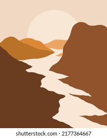 abstact wavy shapes mountain and hills landscapes, vector illustration scenery in earthy and terracotta color palette 