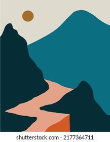 abstact wavy shapes mountain and hills landscapes, vector illustration scenery in earthy and terracotta color palette 