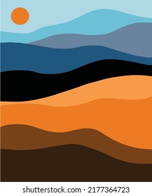 abstact wavy shapes mountain and hills landscapes, vector illustration scenery in earthy and terracotta color palette 