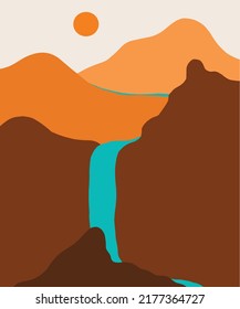 abstact wavy shapes mountain and hills landscapes, vector illustration scenery in earthy and terracotta color palette 