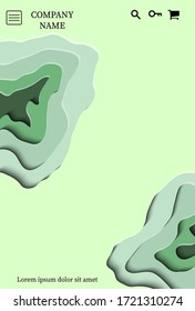 Fondo de abstracción en estilo de corte de papel con diseño de sitio para el teléfono. Ilustración en colores verdes.