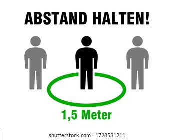 Abstand Halten ("Mantener tu distancia" en alemán) Distancia social 1,5 o 1,5 m Icono de instrucción. Imagen vectorial.