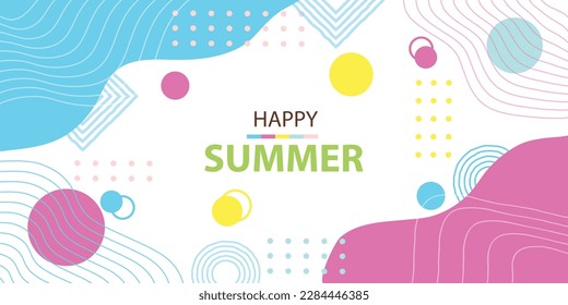 Abstarct artistic geometric elements Summer theme colour curve circle line memphis style banner design. Vector illustration.