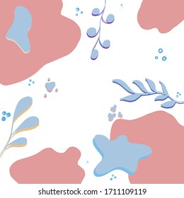 Abstarct background with blue plants. Vector illustration. Copy space. Place for text and design. Creative trendy floral pattern