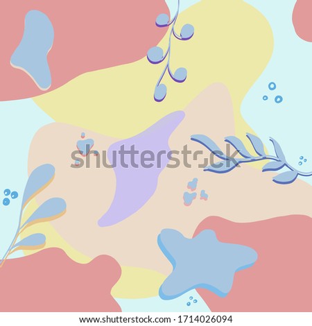 Abstarct background with blue plants. Vector illustration. Copy space. Place for text and design. Creative trendy floral pattern