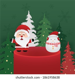 Abstarct Christmas with santa and snowman tree backgroud mockup for podium,modern stage, display vector illustration.	