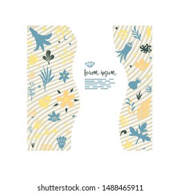 abstarct floral doodles forming rectangular shape as a graphic template