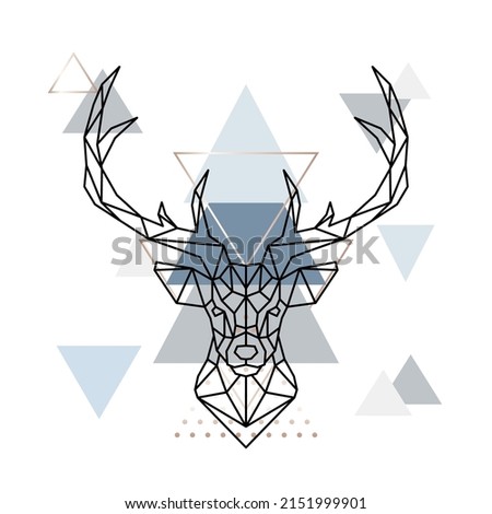 Abstarct Geometric Head Deer. Polygonal Hipster Reindeer. Scandinavian style. Vector design template for tattoo, emblem, print.