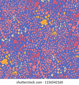 Abstarct graphic seamless pattern of cheetah spots in vibrant colors. African animal skin concept. Vector conceptual design drawn with rough brush