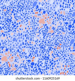 Abstarct graphic seamless pattern of cheetah spots in vibrant colors. African animal skin concept. Vector conceptual design drawn with rough brush