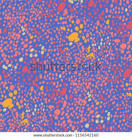 Abstarct graphic seamless pattern of cheetah spots in vibrant colors. African animal skin concept. Vector conceptual design drawn with rough brush
