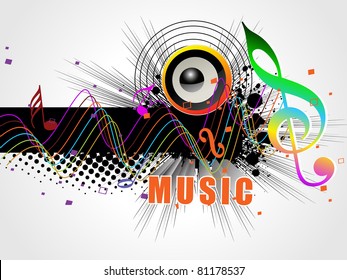 abstarct grungy musical notes background with musical instrument