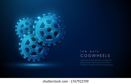 Abstarct lowpoly composition of cogwheels . Low poly style design. Abstract geometric background. Wireframe light connection structure. Modern 3d graphic concept. Isolated vector illustration.