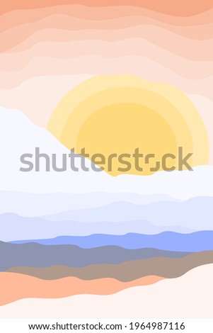 Abstarct minimalist landscape pattern background. Modern boho simple landscape for wall decor, travel agency flyer design, contemporary poster, t shirt print etc