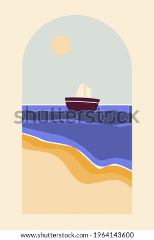 Abstarct minimalist seascape pattern background. Modern boho simple landscape for t shirt print, travel agency flyer design, contemporary poster etc