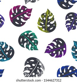 Abstarct seamless exotic leaves pattern. Plant repeated print. Grunge textured ornament with nature elements