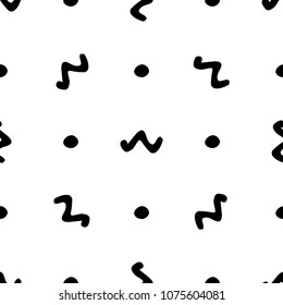 Abstarct seamless pattern geometric hand drawn shapes. Easy to edit monochrome image.