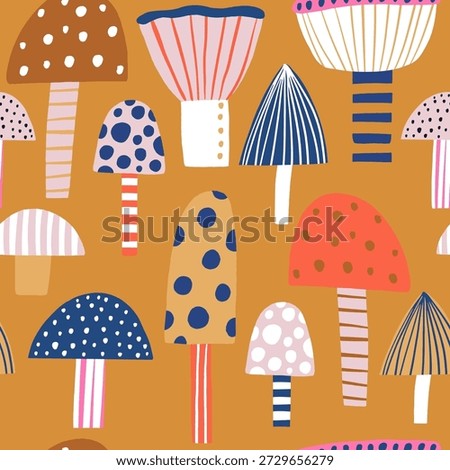 Abstarct seamless pattern with mushrooms. Creative vector forest background for fabric, textile
