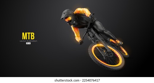 Abstarct silhouette of a mtb rider, man is doing a trick, isolated on black background. Mountain cycling sport transport. Vector illustration