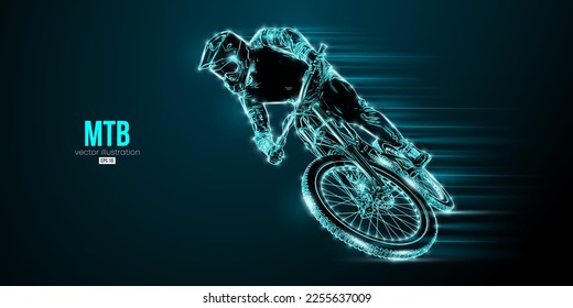 Abstarct silhouette of a mtb rider, man is doing a trick, isolated on black background. Mountain cycling sport transport. Vector illustration