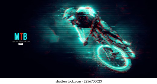 Abstarct silhouette of a mtb rider, man is doing a trick, isolated on black background. Mountain cycling sport transport. Vector illustration