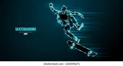 Abstarct silhouette of a skateboarder on black background. The skateboarder man is doing a trick. Street skateboarding. Vector illustration