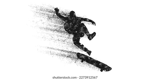 Abstarct silhouette of a skateboarder on white background. The skateboarder man is doing a trick. Street skateboarding. Vector illustration