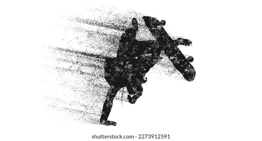 Abstarct silhouette of a skateboarder on white background. The skateboarder man is doing a trick. Street skateboarding. Vector illustration