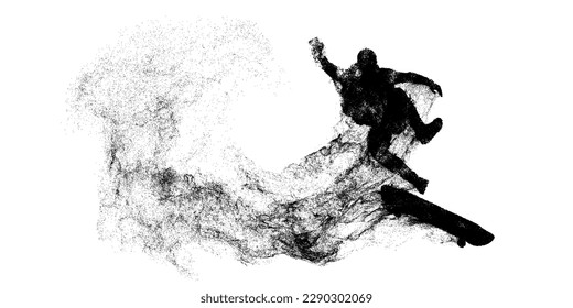 Abstarct silhouette of a skateboarder on white background. The skateboarder man is doing a trick. Street skateboarding. Vector illustration