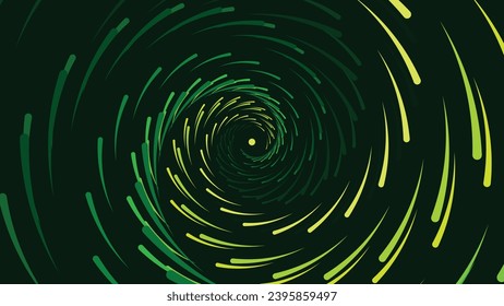 Abstarct spiral green gradient spinning background in dark green color.