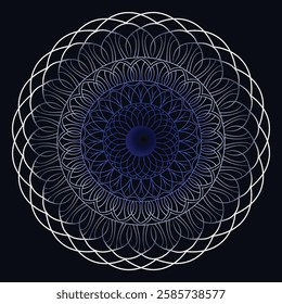 Abstarct spiral minimalist mandala in dark blue background.