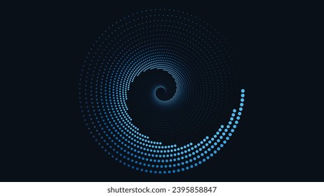 Abstarct spiral round vortex background in dark blue. This creative line spinning background can be used as a banner or logo.