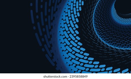 Abstarct spiral round vortex background in dark blue. This creative line spinning background can be used as a banner or logo.