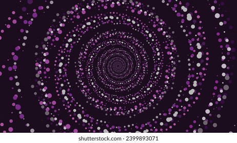 Abstarct spiral round vortex dotted background in dark purple color. This creative minimalist background can be used as banner or wallpaper.