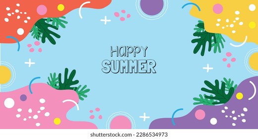 Abstarct Summer theme colour artistic geometric elements memphis style banner design. Vector illustration.