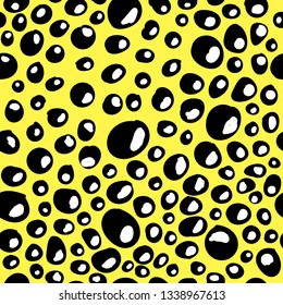 Abstarct vector seamless pattern with black dots and lemon yellow background. Endless modern fashion decoration ornament for clothes, wrapping paper, textile