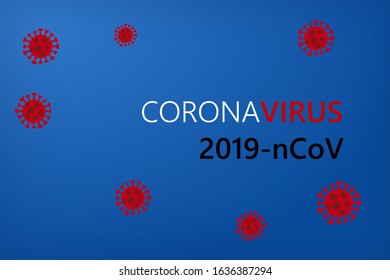 Abstarct virus strain model Novel coronavirus 2019-nCoV (COVID-19) with text Wuhan coronavirus outbreak on red background. Virus Pandemic Protection Concept