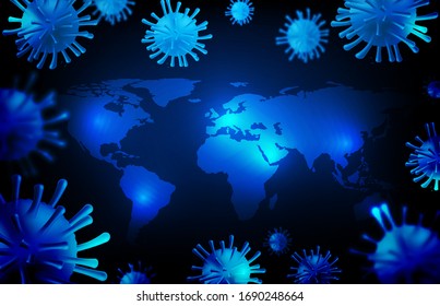 abstrac background vector futuristic technology of Coronavirus Covic-19 and blue world maps