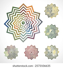 abstrac colors stripes textured concentric floral icon set collection