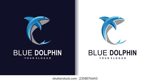 Abstrac dolphin logo design template with blue gradient style