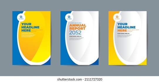Abstrac elips and curve with blue and orange color backgound A4 size book cover template for annual report, magazine, booklet, proposal, portofolio, brochure, poster