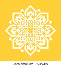Abstrac flower. Vector yoga design element. Round floral symbol. White and yellow. Fresh idea for yoga teachers, meditation teachers, alternative medicine. Energy, vitality, desire symbol illustration