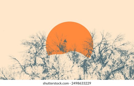 abstrac nature  forest  sunset ,vector illustration